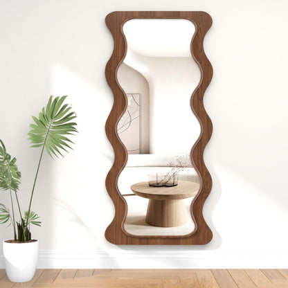OUSIMY 65" x 24" Wavy Full Length Mirror Wood Framed, Hanging or Leaning for Bedroom Dressing Living Room