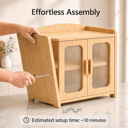 Florwish Bread Box for Kitchen Countertop, Large Capacity Wooden Bread Box, Fluted Acrylic Window Farmhouse Bread Storage, 2 Tier Corner Bread Box for Homemade Bread & Sourdough Bread, Natural Bamboo