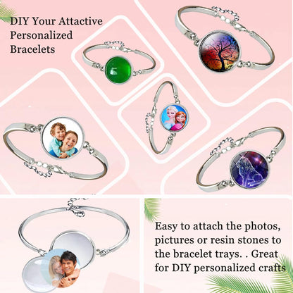 J6QIHANG Pendant Trays Set with Cabochon Glass, Round Pendant Bezel Blank Trays, Bracelet Bangles Earrings Hooks Blanks for DIY Photo Cameo Jewelry Crfats Making