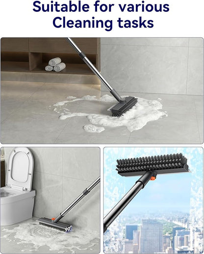 Small Floor Scrub Brush with Length Adjustable Long Handle, 3 in 1 Heavy-Duty