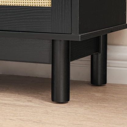 HOOBRO Rattan Shoe Storage Bench with Double Flip Drawers, Narrow Shoe Storage Organizer for Entryway, 11.8" D x 39.4" W x 20.9" H, Hidden Space Saving Wooden Shoe Cabinet for Hallway, Black BN51HX01