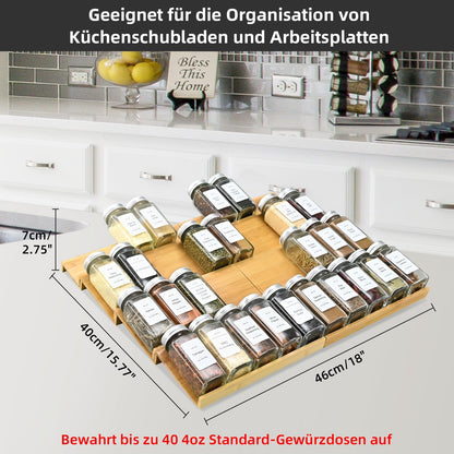 Spice Drawer Organizer with 24 Spice Jars and 216 Labels,Non-slip Rubber, Bamboo 4 Tier Spice Racks Tray Seasoning Containers for Kitchen Drawers,Cabinets,Countertops,13" Wide * 15.8" Deep