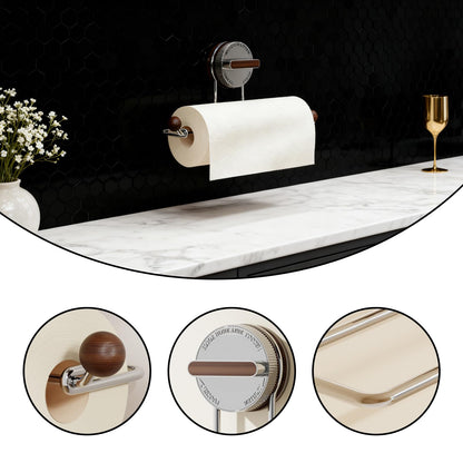 Removable Suction Cup Paper Towel Holder, Suction Towel Holder, Wooden Paper and Stainless Steel Paper Towel Holder for Under Cabinet, Bathroom (2-Pack: 1 Natural Wood Color, 1 Walnut Color)