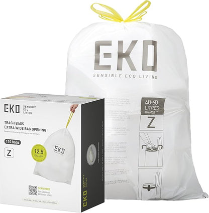 EKO 12.5 Gallon / 40-60 Liter, Extra-Strong Garbage Bags, Leak-Resistant