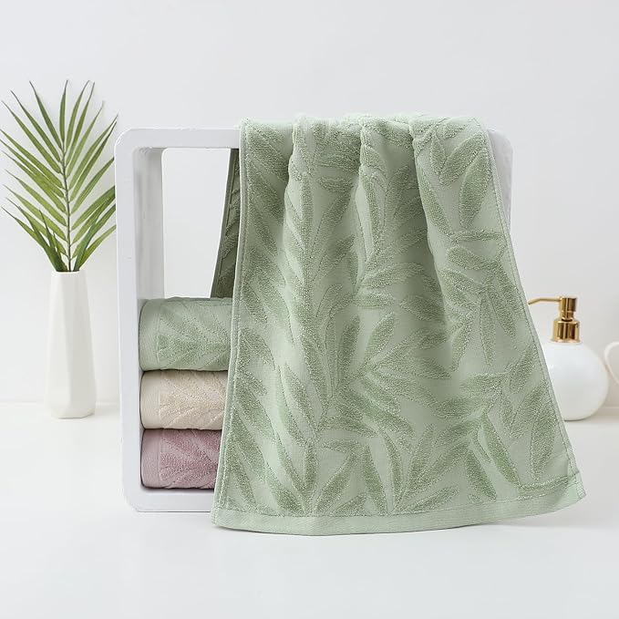 Pidada Hand Towels Set of 4 Leaf Pattern 100% Cotton Absorbent Soft Decorative