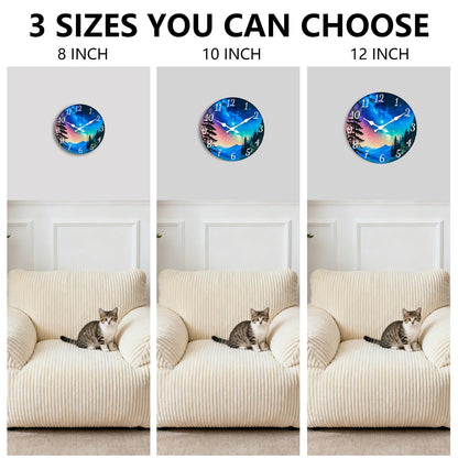 TGHHPC 12 Inch Wall Clocks Battery Operated - Premium Glass Silent Wall Clock, Unique Aurora Non Ticking Decorative Analog Clock for Bedroom Living Room Office Kitchen Gym Hotel Classroom Farmhouse