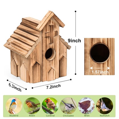 NATUREYLWL Church-Shaped Wooden Birdhouses, Cross Design Bird Houses for Outside, Hanging Birdhouse for Bluebird, Robin, Cardinal, Sparrow, and Finch, Bird Nesting Box for Outdoor Garden Decoration