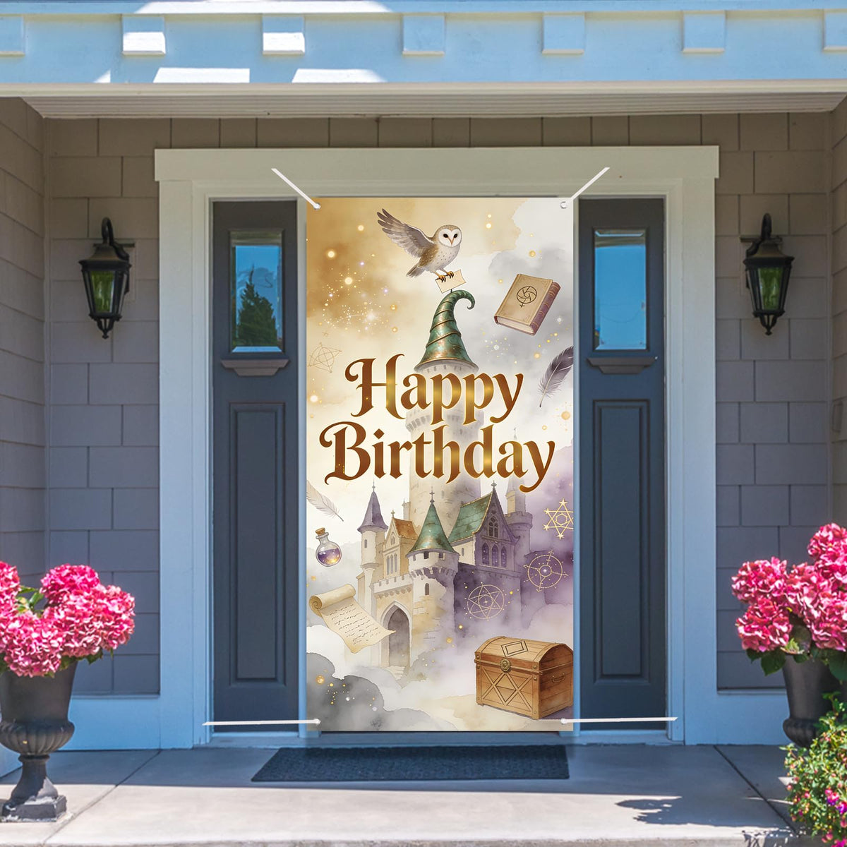Wizard Birthday Party Decorations Door Backdrop, 6x3ft Witch Theme Banner, Fantasy Magic Party Photo Backdrop for Girls Boys Birthday