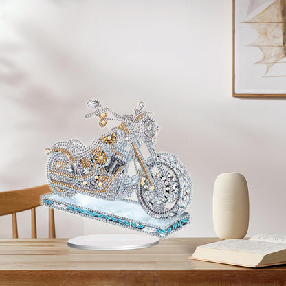 JISHSHAY Diamond Art Desk Ornaments Diamond Painting Desktop Decoration Gem Art Table Top Decorations Gem Painting Table Ornaments Mosaic Kits for Adults Desk Top Kits with Special Shape Motorbike