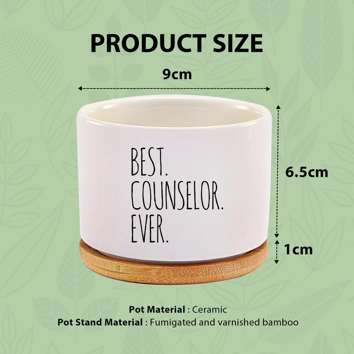 Best Counselor Ever Counselor Gifts Ceramic Succulent Plant Pot with Bamboo Tray Round Mental Health Therapist School Counselor Psychologist Home Office Decor Plant Lover 3.5 Inch White (No Plants)