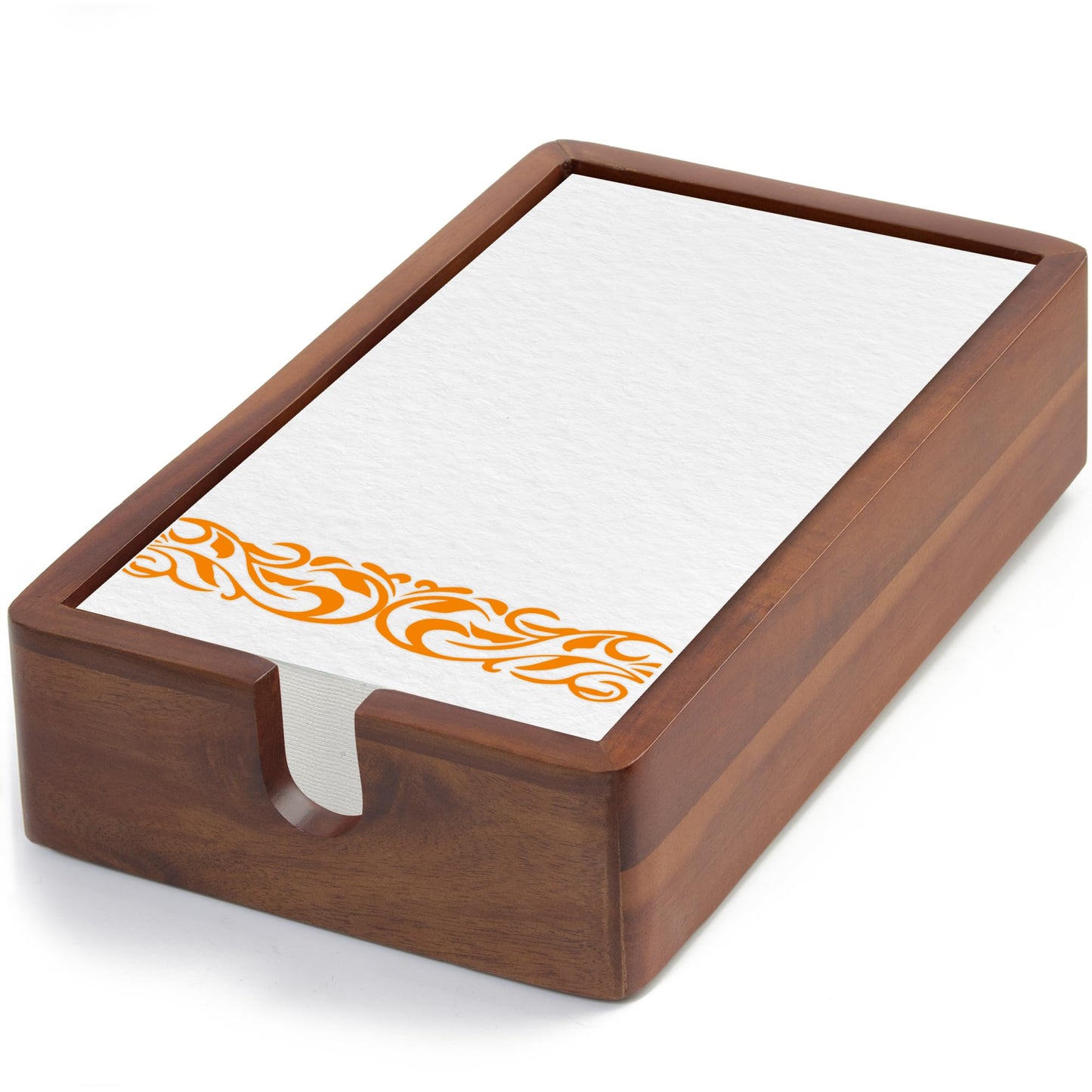 Acacia Guest Towel Napkin Holder 10x6", Paper Hand Towels Tray Holds Paper & Cloth Linen Napkin on Table, Kitchen Counter, Bathroom - Durable, Natural, Dark Stained Organizer for Party, Wedding, Event