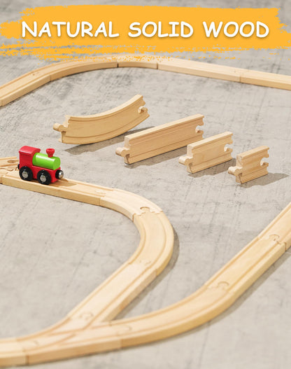SainSmart Jr. Premium Wooden Train Track Set | 52-Piece Expandable 18FT Wood Railway System | Thomas & Brio Compatible with Storage Box | Ideal Gift for Kids 3-7
