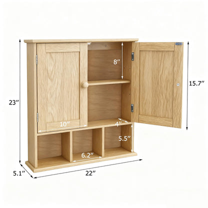 TaoHFE Natural Wooden Color Bathroom Wall Cabinet with 2 Door Adjustable Shelves,Over The Toilet Storage Wall Mounted Medicine Cabinets for Bathroom Laundry Room Kitchen