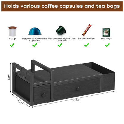 Homeiju Coffee Pod Drawers - K Cup Organizer, Nespresso Pods Holder with Mug Rack, Coffee Holder for Countertop, 52 Capacity Pods, Suitable for Kitchens, Offices and Coffee Bars(Black)