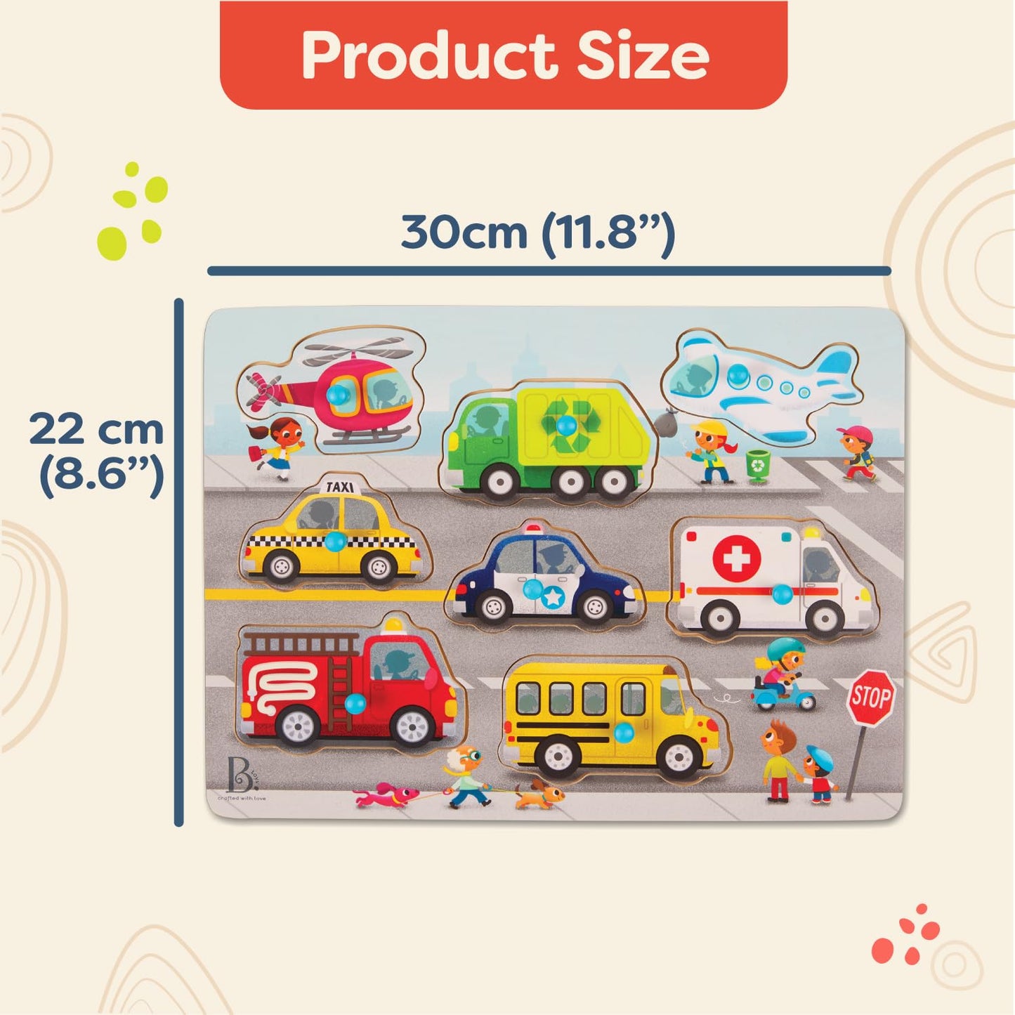 B. toys – Peek & Explore Puzzle 4-Pack – Wood Toys for Toddlers, Kids – 8 Pieces Each – Vehicles, Trucks, Animals, Barnyard – 2+ Years