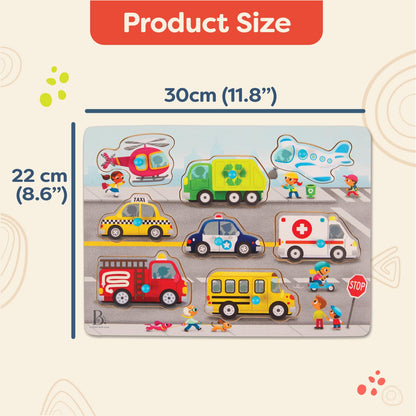 B. toys – Peek & Explore Puzzle 4-Pack – Wood Toys for Toddlers, Kids – 8 Pieces Each – Vehicles, Trucks, Animals, Barnyard – 2+ Years