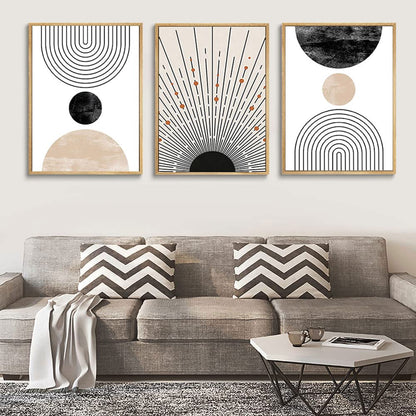 LOARTVE 3Pcs Beige Boho Wall Art Mid Century Modern Wall Decor Pictures Neutral Abstract Geometric Line Minimalist Canvas Posters Prints for Living Room Bedroom Office Home Decoration Unframed