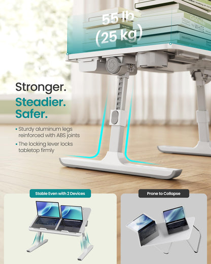 SONGMICS Bed Laptop Desk, Foldable Bed Desk for Laptop, 15.7 x 22 Inches Large Desktop, 120° Stepless Tilt, Adjustable Height, Cup Holder, Tray, Portable Bed Sofa Table, Gray ULLD113GZ01