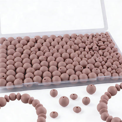 Kovict 200Pcs Mixed 12mm 15mm Silicone Beads for Keychain Making, 12mm Lentil Silicone Beads for Pens Bracelet Necklace DIY Crafts(Rose Brown)