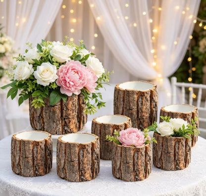 6 Pcs 4.72in Wooden Vases for Centerpieces, Wedding Flower Table Wood Vase Rustic Tree Stump Planter Pots for Woodland Party Window Home Farmhouse Table Decor (6 Pcs 4.72in)