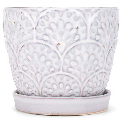 Napco Imports Scalloped Ivory and Jet Black 5 Inches Ceramic Glazed Indoor or Outdoor Planter Pot