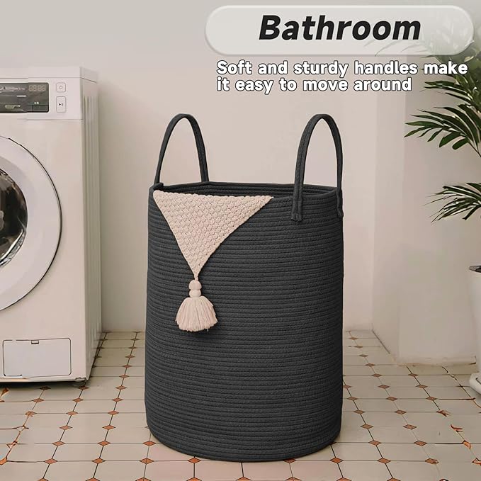 Large Woven Laundry Basket Hamper, 60L Cotton Rope Storage Bin