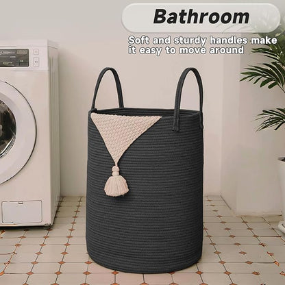 Large Woven Laundry Basket Hamper, 60L Cotton Rope Storage Bin