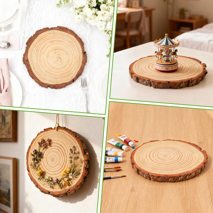 FSWCCK 10 Pack Nature Unfinished Round Wood Slices, 7-7.8 Inches Wooden Circle, Large Wood Slabs for Weddings Centerpieces Decor and DIY Painting Crafts (7"-7.8")
