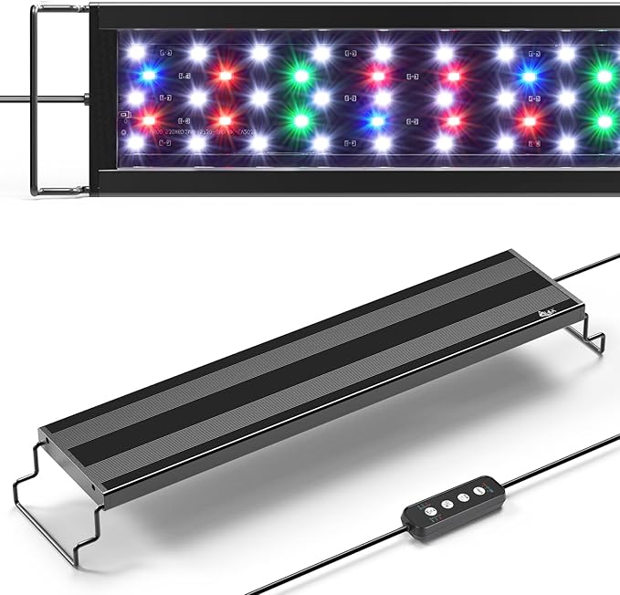 AQQA LED Aquarium Light for Plants, 24/7 Mode Full Spectrum Fish Tank Light with 3 Light Modes, Adjustable Timer/Brightness, Memory Function, Extendable Brackets for Freshwater for 24-32 Inch Tank 22W