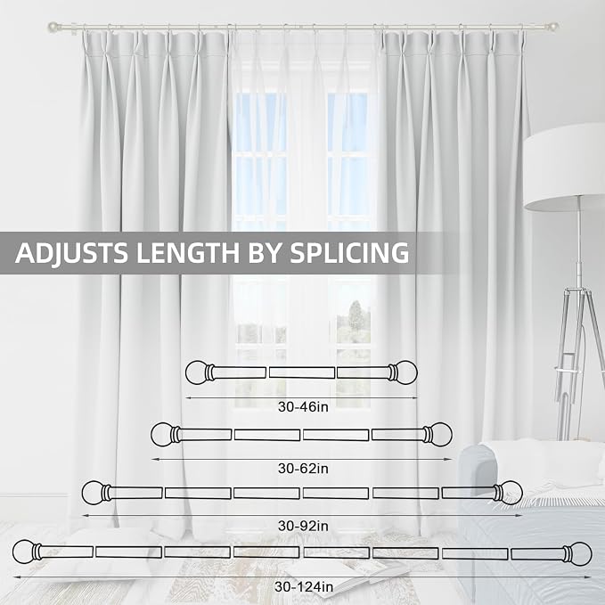 Thestoa Nickel Curtain Rods for Windows 30-62 Inch, 5/8" Stainless Steel Small Curtain Rod for Bedroom, Living Room,Kitchen,Farmhouse