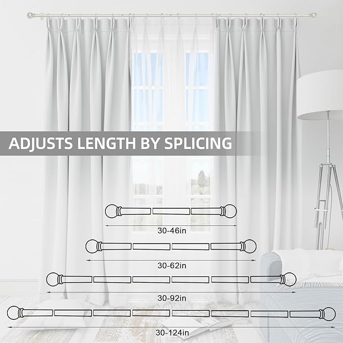 Thestoa Nickel Curtain Rods for Windows 48 to 84-92 Inch, Stainless Steel Long Curtain Rods for Bedroom, Living Room, Kitchen, Farmhouse, Outdoor