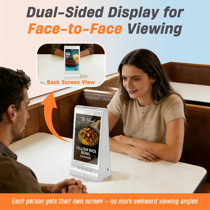 Digital Signage Display for Tabletop ,Interactive Digital Signage with Double 8 inch LCD Touch Screen and WIFI Connected,Rechargeable 23200mAh Battery,Portable Advertising Kiosk for Restaurants,Bar, Hotel ,Cafe (White)
