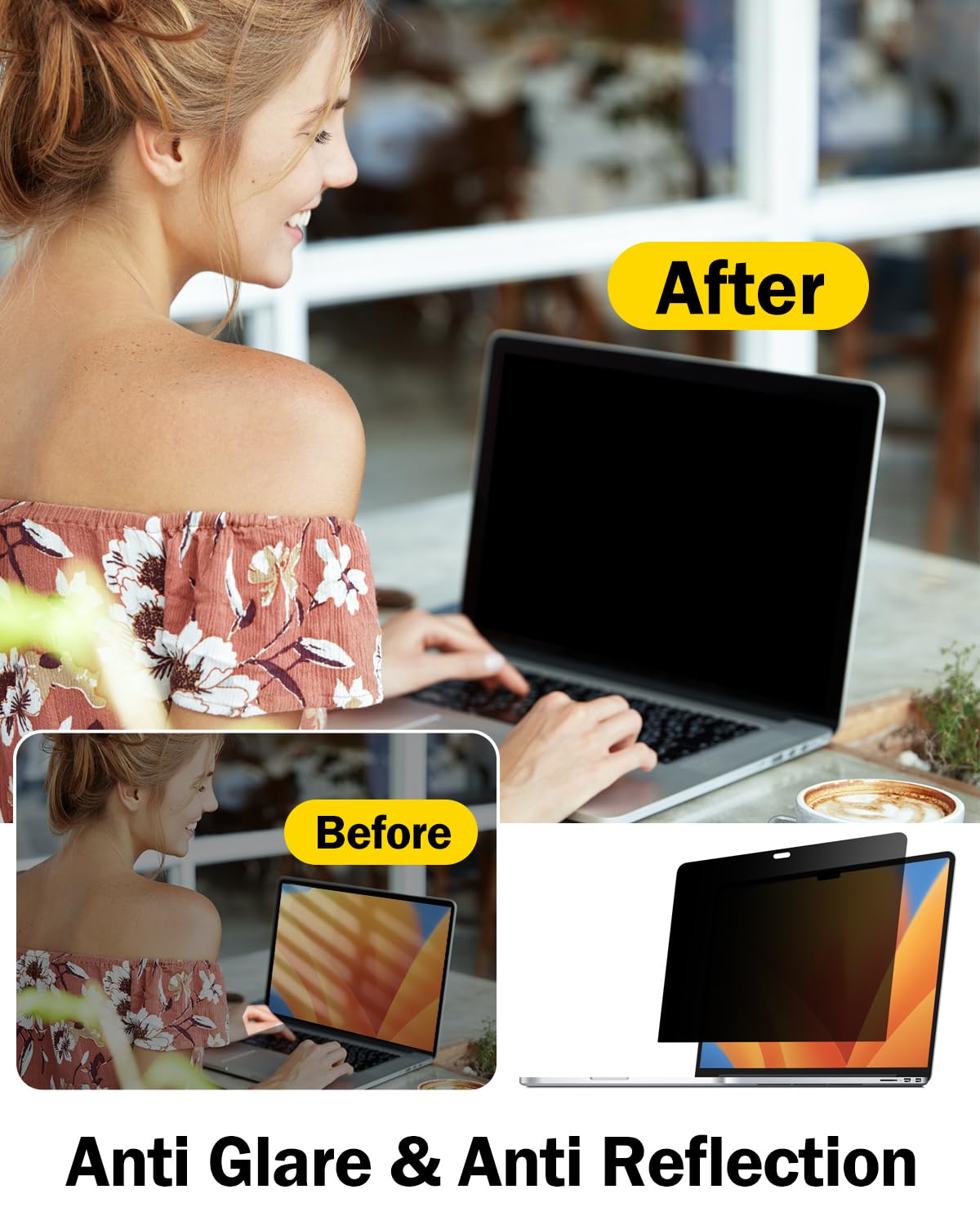 F FORITO 360° Privacy Screen Protector Compatible with MacBook Pro 14 inch (2024-2021, M4, M3, M2, M1, Pro,Max), Anti Peeping Anti Glare and Anti Blue Light Laptop Privacy Screen Shield