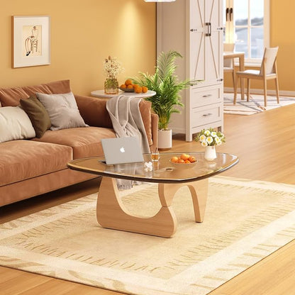 Coffee Table for Living Room Mid Century Modern Center Small Table with Glass Top and Wood, Original Transparent(45 Inch)