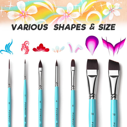 Face Paint Brush Set, Fuumuui 7Pcs Professional Artist Paint Brushes for Body Painting Art Halloween Cosplay Makeup Easter Acrylic Oil Gouache Watercolor for Beginners & Advanced Artists