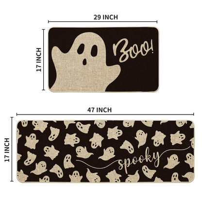 Artoid Mode Spooky Ghosts Boo Halloween Kitchen Mats Set of 3, Black Home Decor Low-Profile Kitchen Rugs for Floor - 17"x29"+17"x36"+17"x47"
