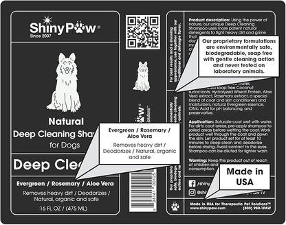 Shiny Paw Natural Deep Cleaning Organic Dog Shampoo 16 oz | Dog Itching Skin Relief with Evergreen, Aloe & Rosemary | Natural Dog Shampoo for Smelly Dogs