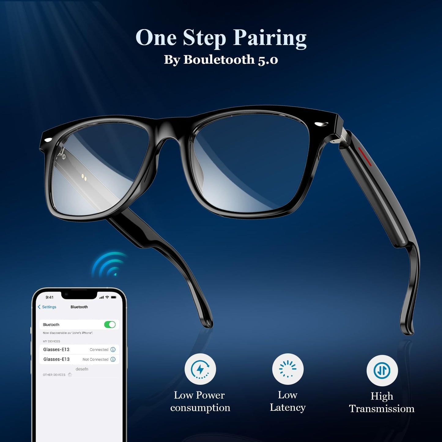 Blackview Smart Glasses, 5.3 Bluetooth Sunglasses with Open Ear Speaker, Voice Assistant Compatible, Blue Light Blocking Lens