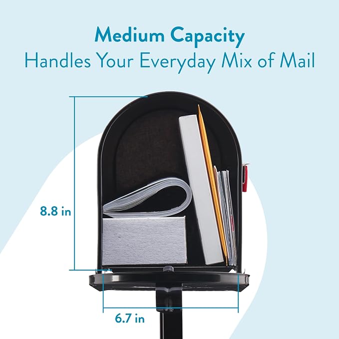 Architectural Mailboxes Mailbox to Go Mailbox with Post, Black, Medium | Includes the matching post and all hardware. Galvanized steel build and rust-resistant powder-coat finish. USPS approved.