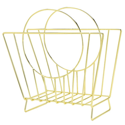 MyGift Mid-Century Brass Plated Metal Free Standing Magazine Holder Document File Rack with Decorative Bag Shaped Design