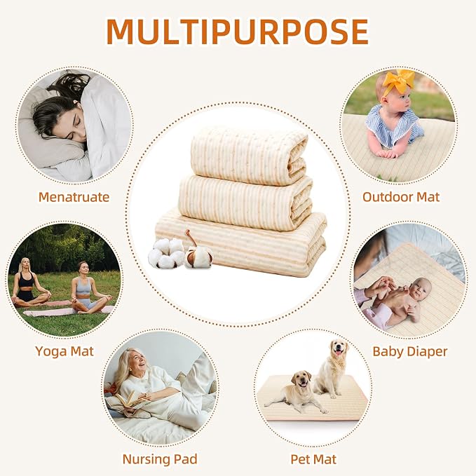 Bed Pads for Incontinence Washable, 3 Packs 36x34 Inch Reusable Waterproof Soft Wetting Pee Underpad for Adults, Elderly, Seniors, Women, Kids & Pets, Machine Washable Pad for Bed, Sofa-Beige