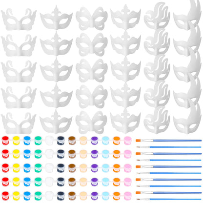 HyDren 30 Sets Mardi Gras DIY White Masquerade Mask Craft Half Face Paintable Blank Paper Mask for Cosplay Party Supplies