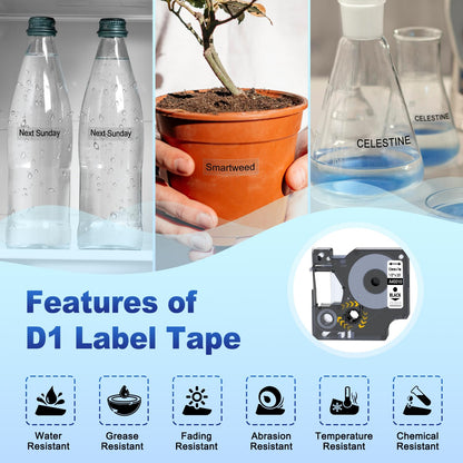 Compatible DYMO D1 Label Tape Black on Clear Replace for DYMO Label Maker Refills 45010 S0720500, 1/2Inch x 23Ft for Dymo LabelManager 160 210D 280 360D Labeler, 3-Pack