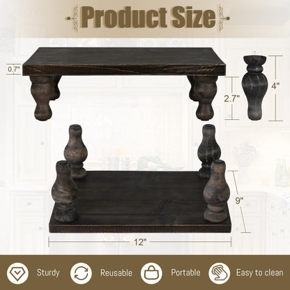 MAONAME Decorative Wooden Display Riser, Farmhouse Wood Pedestal Stand for Display, Rustic Washed Black Tray Riser for Kitchen, Home Table Decor, Short and Tall Footed