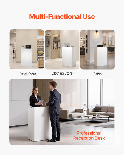 VEVOR Reception Desk, 23.6 inch Rectangular Front Counter Table, Modern Office Reception Desk with Drawer, Small Minimalist Retail Counter Table for Checkout, Lobby, Beauty Salon and Office, White