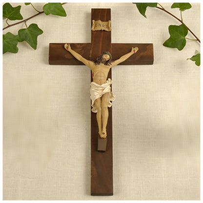 ENNAS Large Wall Crucifix with Resin Jesus Figurine 19 Inch Wooden Cross with Metal Hook Handcrafted Religious Wall Decor for Home, Church, or Prayer Room Christian Catholic Gift