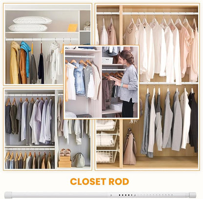 Oval Closet Rod for Hanging Clothes Adjustable Closet Rods 18 to 75 Inch Heavy Duty White Poles Bar Closet Rod Expandable for Wardrobes Laundry RV