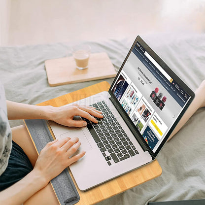 SANJIMO Lap Desk for Laptop with Cushion, Bamboo Laptop Stand with Anti-Slip Strip Tablet Phone Holder, Fits up to 15.6 inch Portable Computer Lap Desk for Couch, Bed & Car