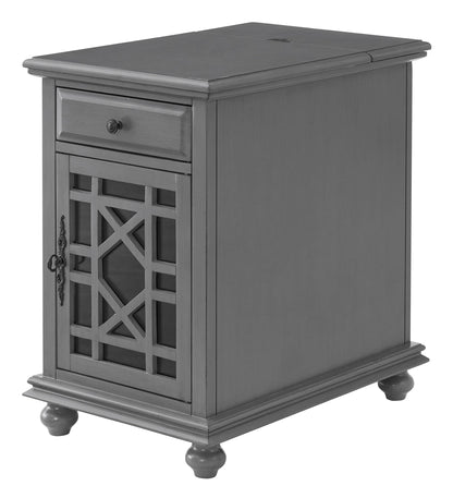 Martin Svensson Home Elegant Chairside End Table with Power — 24″W x 16″D x 25″H, Gray — Transitional Painted Accent Table with Flip-Top USB Charging, Drawer & Cabinet Storage