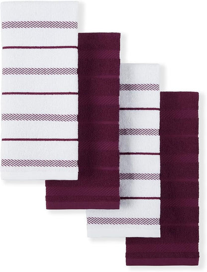 KitchenAid Albany Kitchen Towel 4-Pack Set, Boysenberry Purple/White